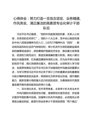 心得体会：努力打造一支信念坚定、业务精通、作风务实、清正廉洁的高素质专业化审计干部队伍