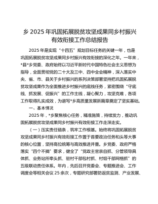 乡2025年巩固拓展脱贫攻坚成果同乡村振兴有效衔接工作总结报告
