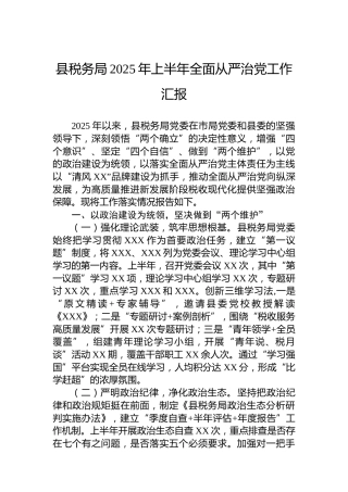 县税务局2025年上半年全面从严治党工作汇报