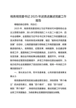 税务局党委书记2025年述责述廉述党建工作报告