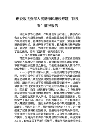 市委政法委深入贯彻作风建设专题“回头看”情况报告