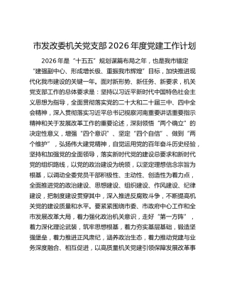 市发改委机关党支部2026年度党建工作计划
