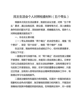民主生活会个人对照检查材料（五个带头）