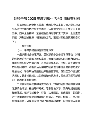 领导干部2025年度组织生活会对照检查材料（五个带头）