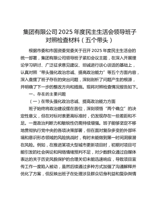 集团有限公司2025年度民主生活会领导班子对照检查材料（五个带头）
