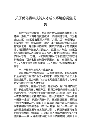 关于优化青年技能人才成长环境的调查报告
