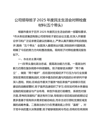 公司领导班子2025年度民主生活会对照检查材料(五个带头)（2）