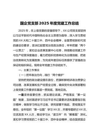 国企党支部2025年度党建工作总结