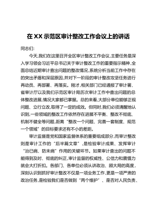 在XX示范区审计整改工作会议上的讲话