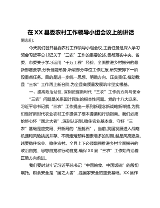 在XX县委农村工作领导小组会议上的讲话