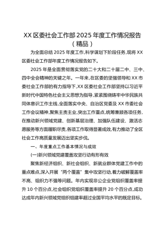 xx区委社会工作部2025年度工作情况报告