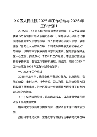 xx区人民法院2025年工作总结与2026年工作计划1