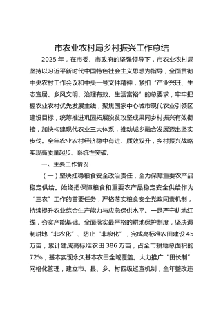 市农业农村局乡村振兴工作总结(1)