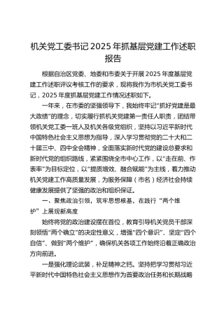 机关党工委书记2025年抓基层党建工作述职报告