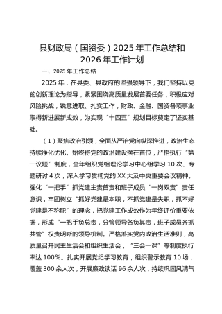 县财政局（国资委）2025年工作总结和2026年工作计划