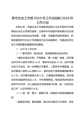 某市社会工作部2025年工作总结和2026年工作计划