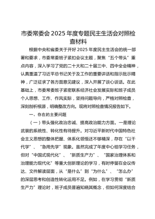 市委常委会2025年度专题民主生活会对照检查材料
