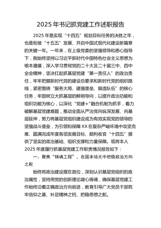 2025年书记抓基层党建工作述职报告6300字