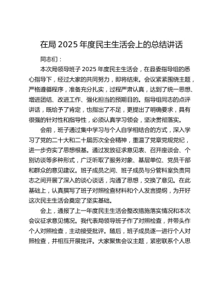 在局2025年度民主生活会上的总结讲话