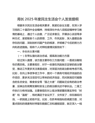 局长2025年度民主生活会个人发言提纲（五个带头）
