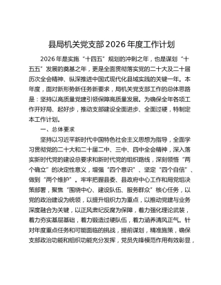 县局机关党支部2026年度工作计划