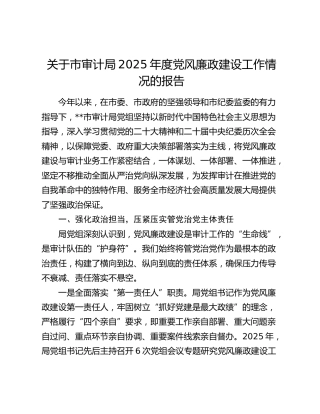 关于市审计局2025年度党风廉政建设工作情况的报告