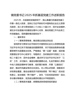 镇党委书记2025年抓基层党建工作述职报告（2）