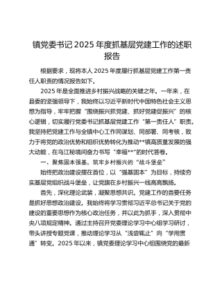镇党委书记2025年度抓基层党建工作的述职报告