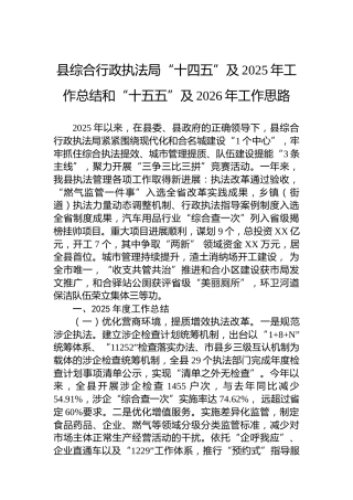 县综合行政执法局“十四五”及2025年工作总结和“十五五”及2026年工作思路