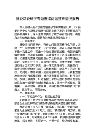 县委常委班子专题查摆问题整改情况报告