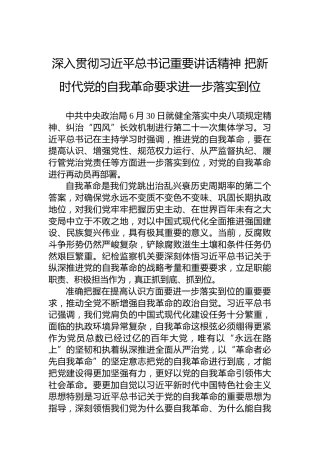 深入贯彻习近平总书记重要讲话精神把新时代党的自我革命要求进一步落实到位