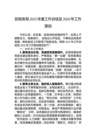 区税务局2025年度工作总结及2026年工作谋划