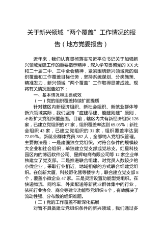关于新兴领域“两个覆盖”工作情况的报告（地方党委报告）