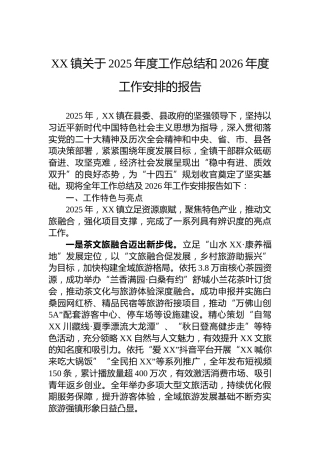 XX镇关于2025年度工作总结和2026年度工作安排的报告