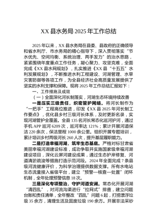 XX县水务局2025年工作总结