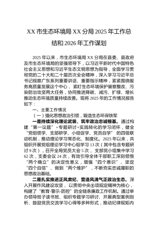 XX市生态环境局XX分局2025年工作总结和2026年工作谋划