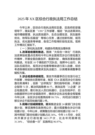 2025年XX区综合行政执法局工作总结