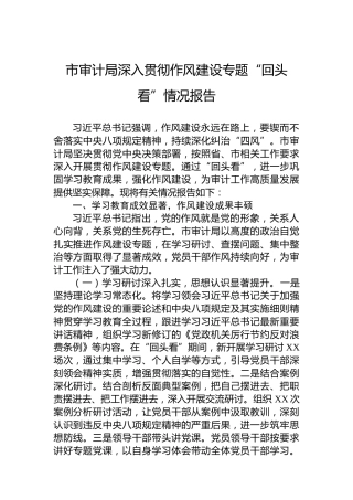 市审计局深入贯彻作风建设专题“回头看”情况报告