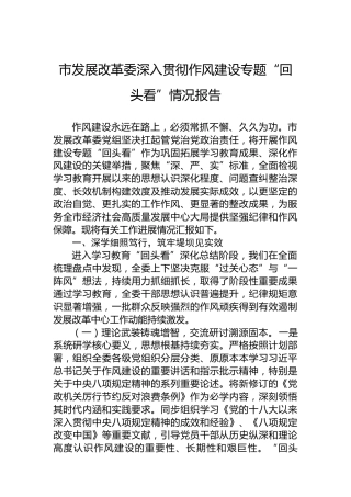 市发展改革委深入贯彻作风建设专题“回头看”情况报告