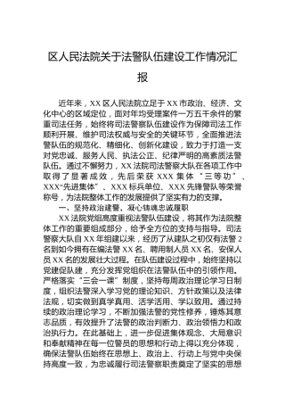 区人民法院关于法警队伍建设工作情况汇报