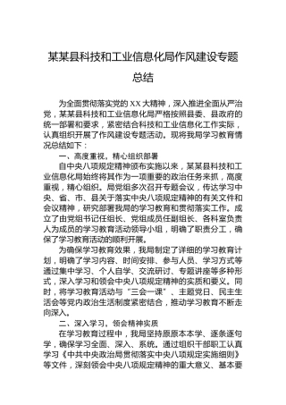 某某县科技和工业信息化局作风建设专题总结