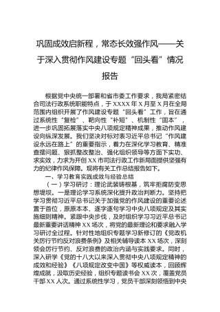 巩固成效启新程，常态长效强作风——关于深入贯彻作风建设专题“回头看”情况报告