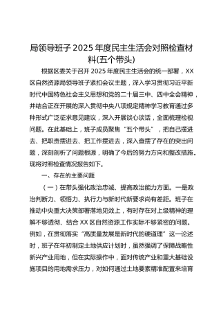 局领导班子2025年度民主生活会对照检查材料(五个带头)
