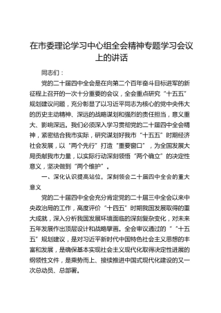 在市委理论学习中心组四中全会精神专题学习会议上的讲话（四中）