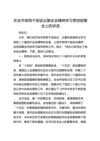 在全市领导干部会议暨四中全会精神学习贯彻部署会上的讲话（四中）