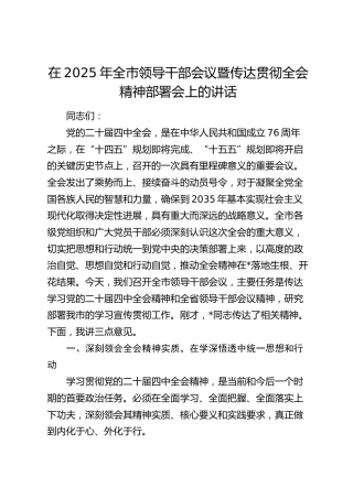 在2025年全市领导干部会议暨传达贯彻四中全会精神部署会上的讲话（四中）