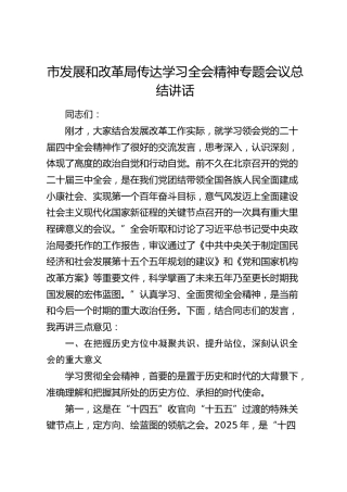 市发展和改革局传达学习四中全会精神专题会议总结讲话（四中）