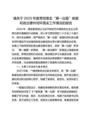 镇关于2025年度贯彻落实“第一议题”制度和政治要件闭环落实工作情况的报告