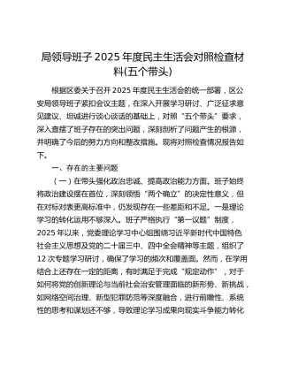 局领导班子2025年度民主生活会对照检查材料(五个带头)182964