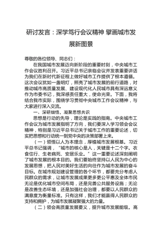 研讨发言：深学笃行会议精神擘画城市发展新图景